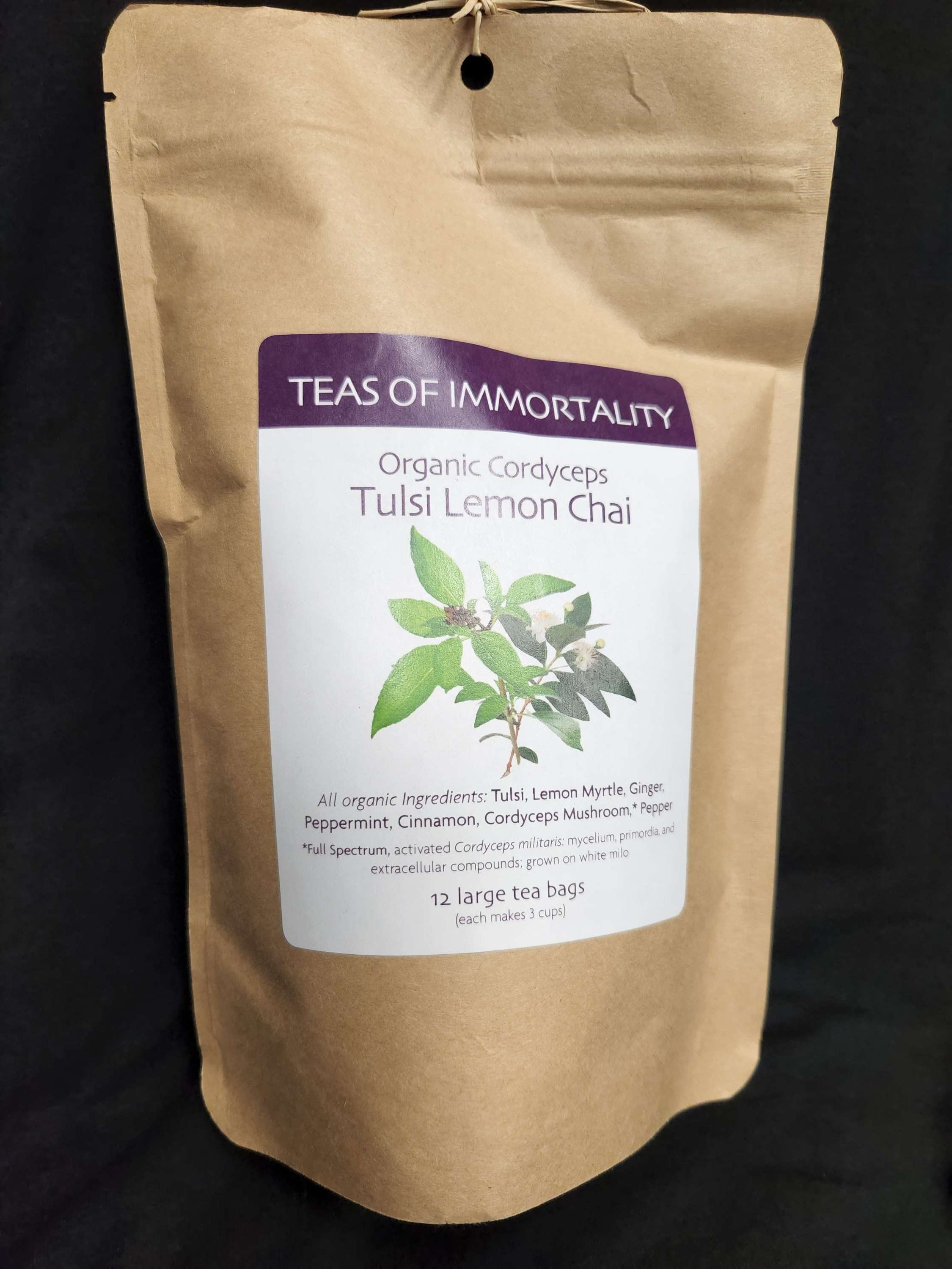 Organic  Cordyceps Tulsi Chai lemon Mushroom Tea