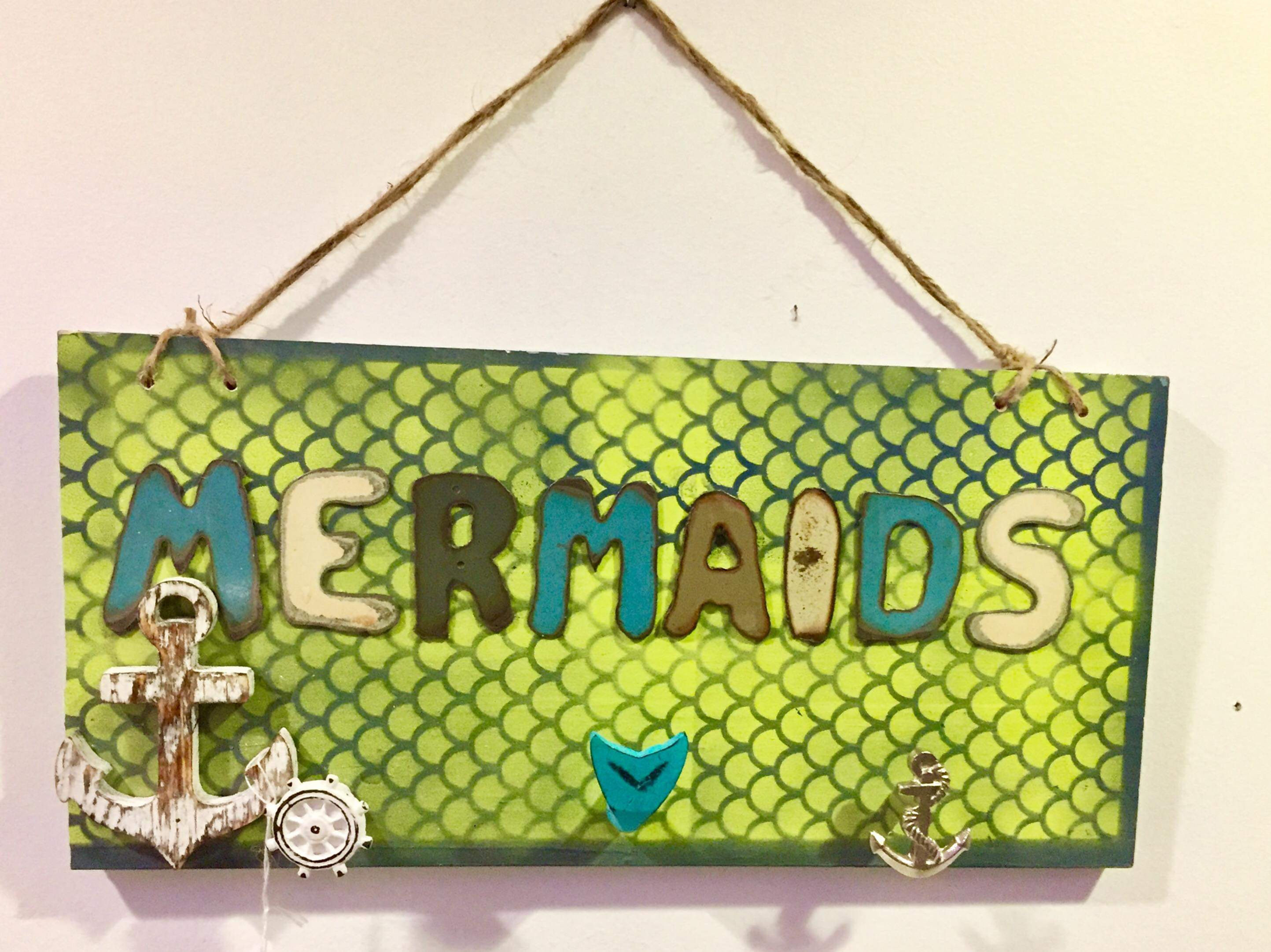 'Mermaids' Wall Hanging w Nautical Hooks 17.5"x9"