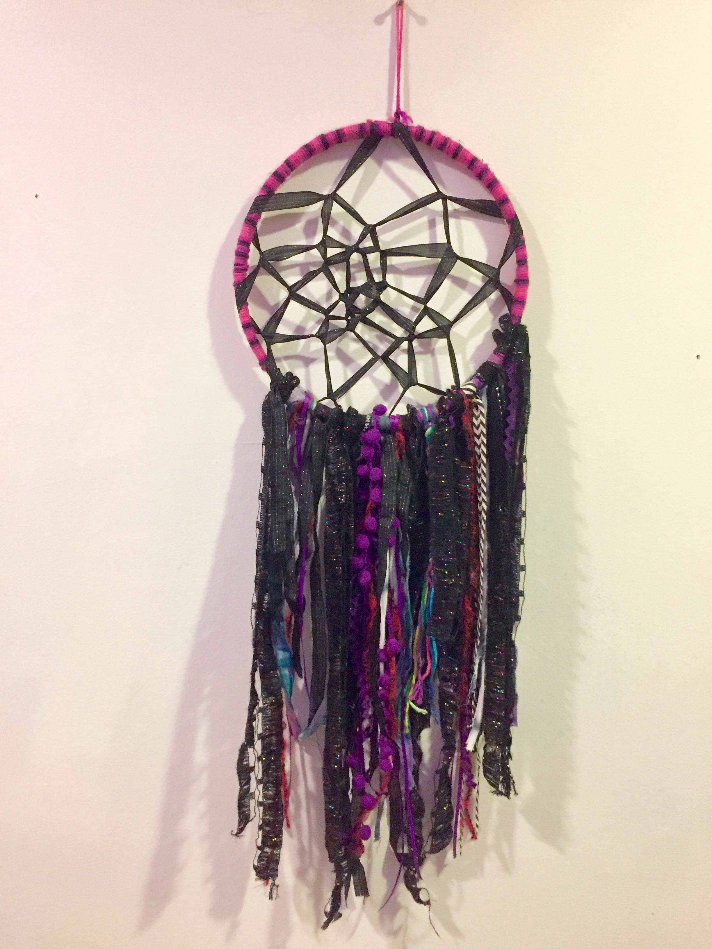 Hot Pink/Black Boho Dream Catcher 11"W