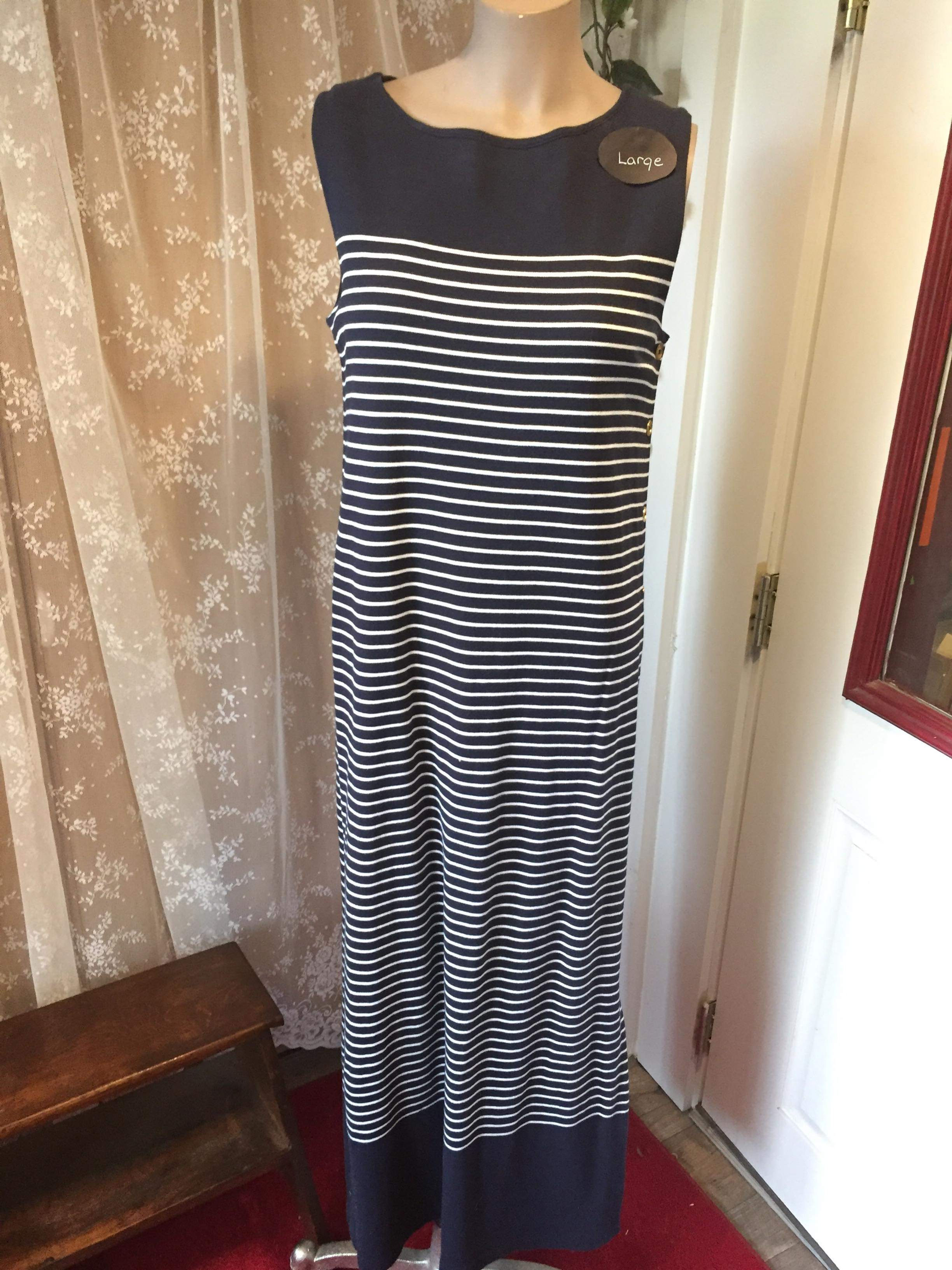 Navy Pin Stripe Dress w size buttons Large