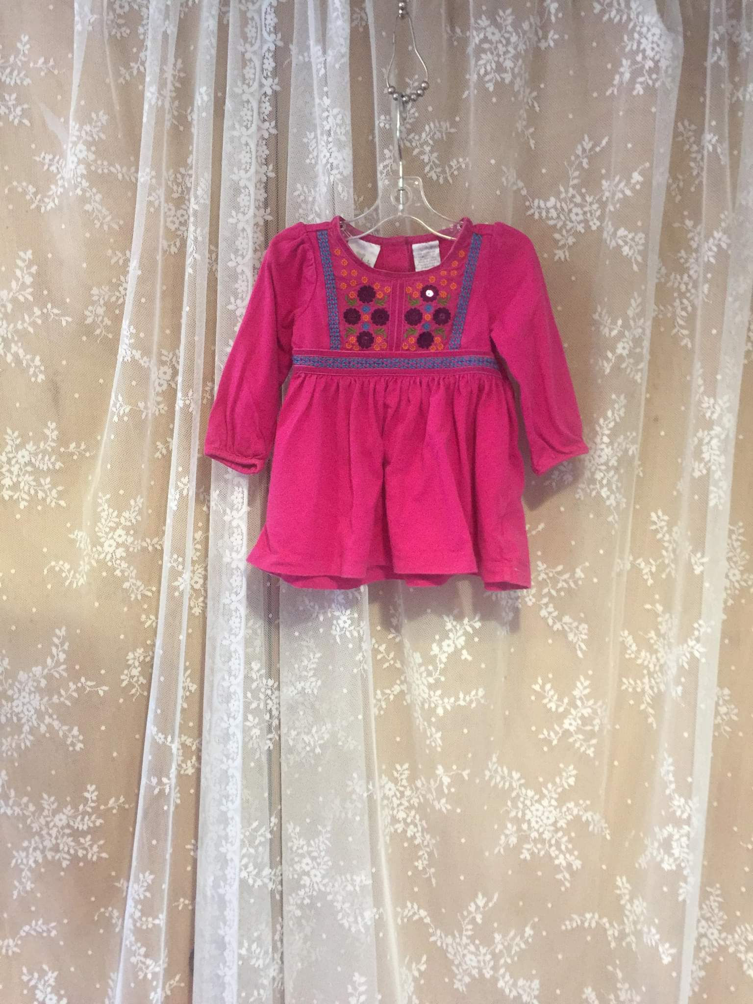 BABY/12m pink embroidered floral shirt