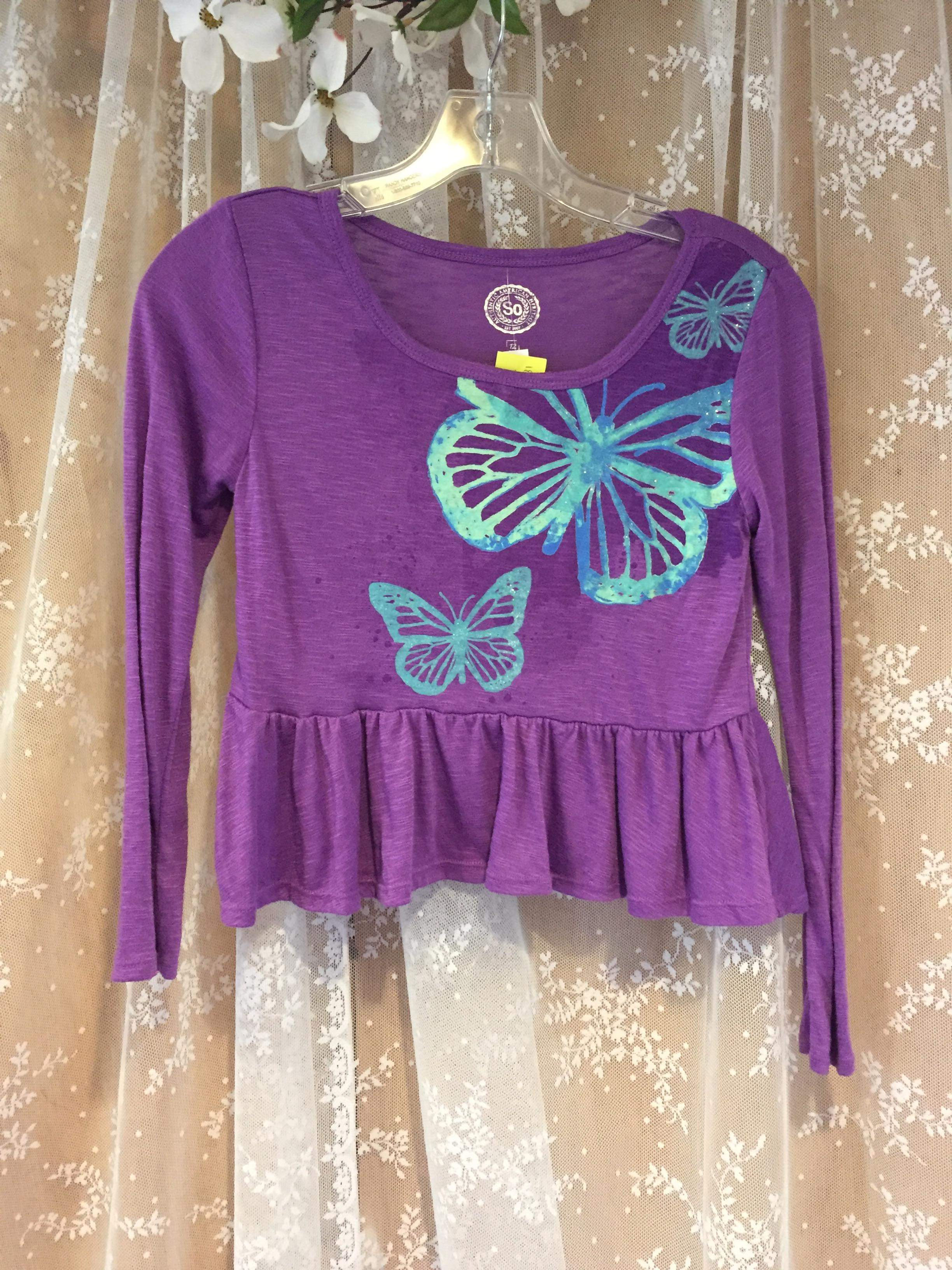 YOUTH/12 Purple Light-Weight Butterfly Shirt