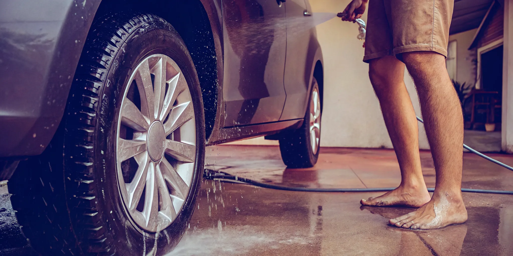 Rinsing salt and sand from a vehicle after a Gulf Coast hurricane