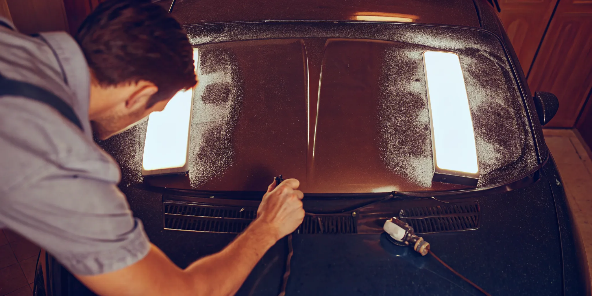 Detailer inspecting swirl marks to determine when a car needs paint correction