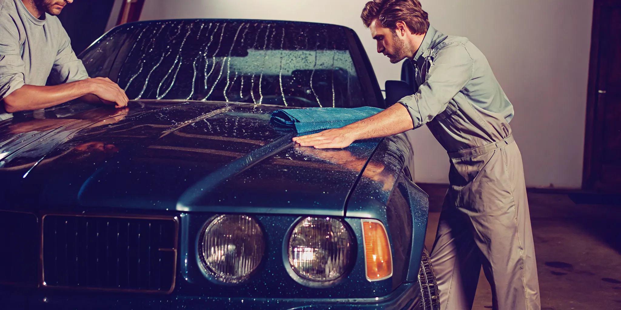 Drying car paint with a clean microfiber towel to prevent water spots