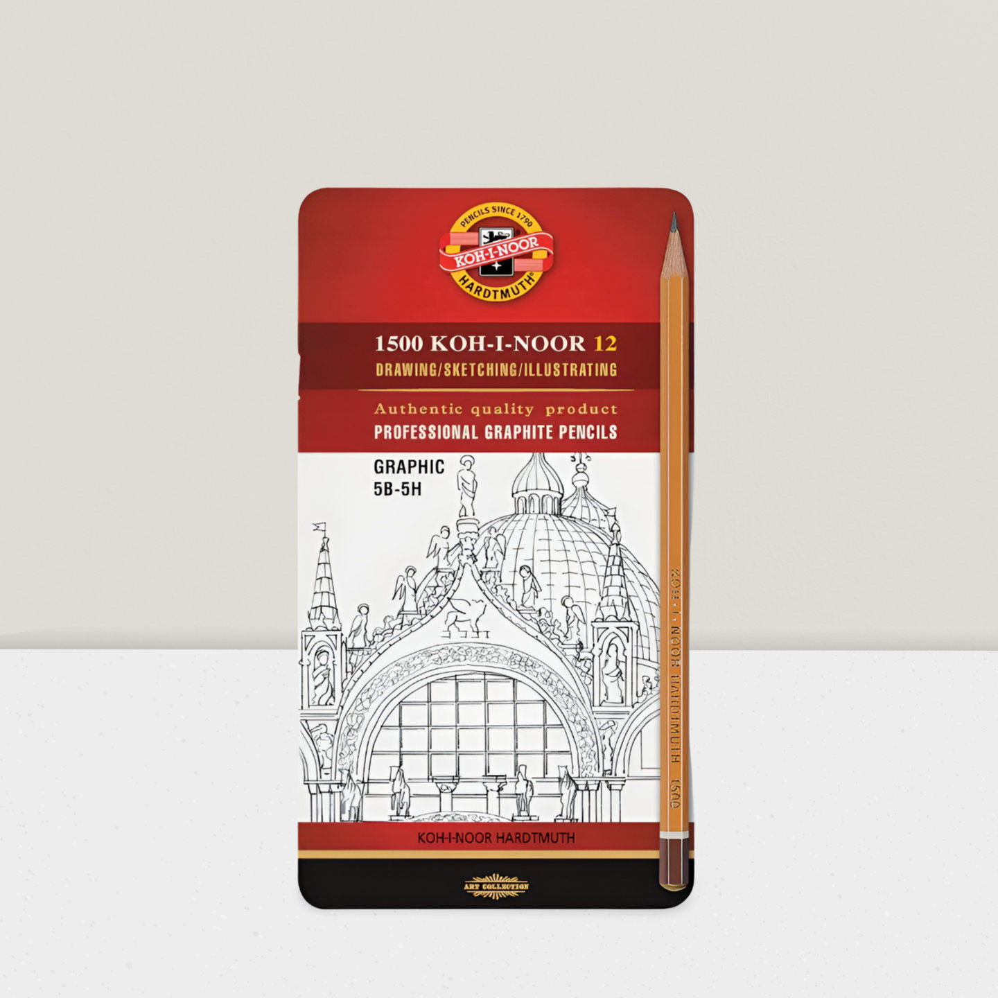 Koh-I-Noor grafitceruza készlet „Graphic 5B-5H”, 12 db fémdobozban