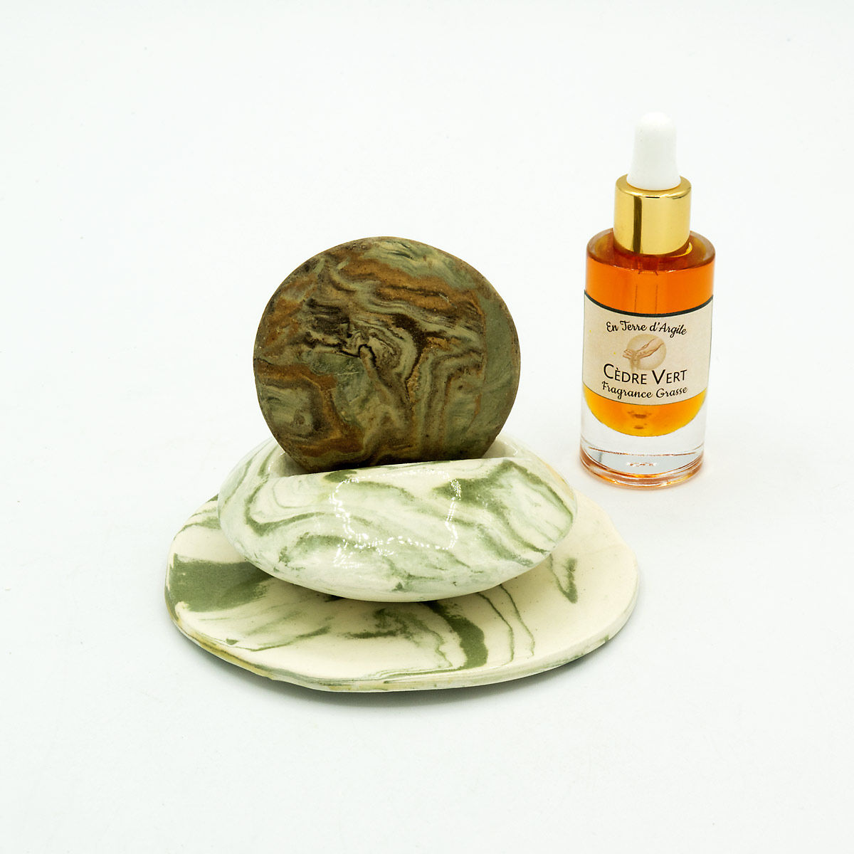 Galet Senteur - Support Vert - Coupelle Ronde Verte - Fragrance