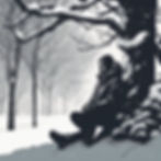 A man sitting under a hemlock tree.