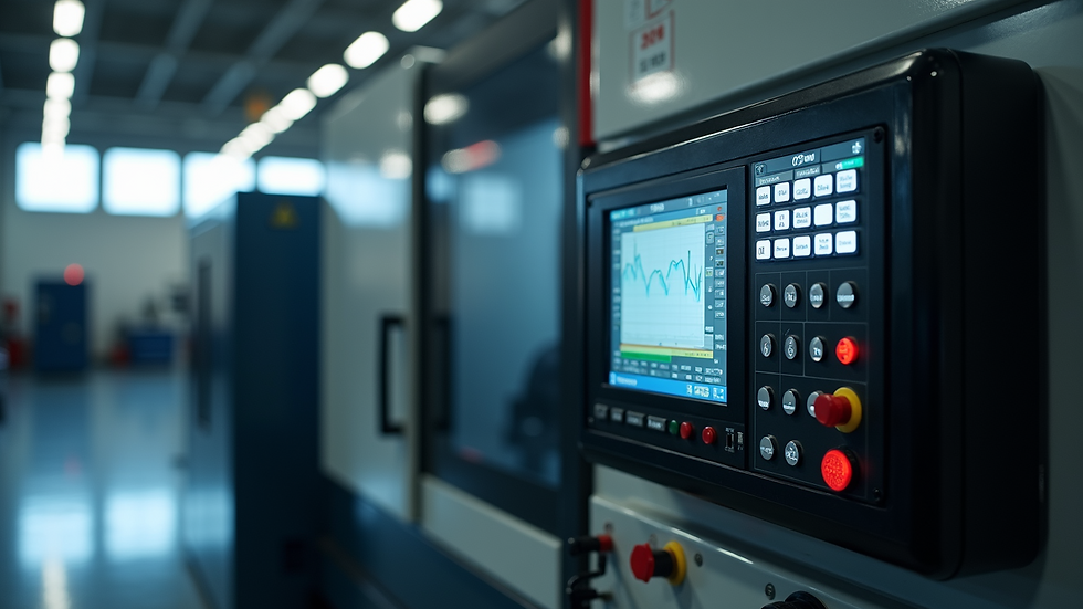 Eye-level view of a CNC machine control panel with digital display