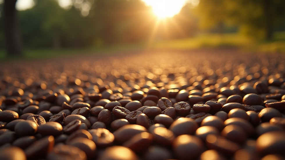 High angle view of coffee beans spread out to dry under the sun