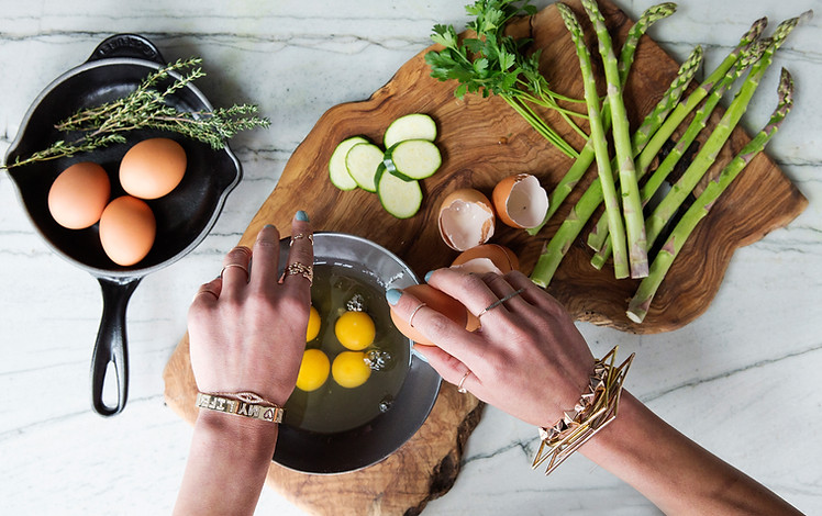 Healthy foods being cooked