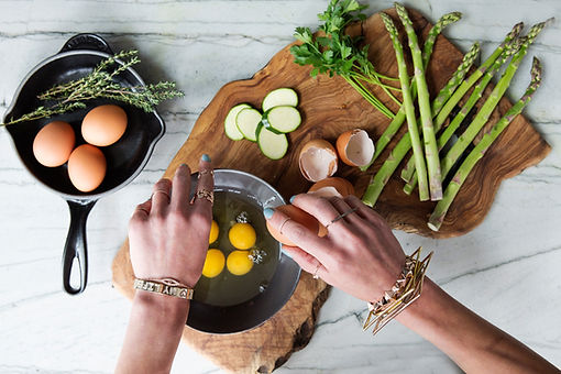eggs and veges on a cutting board