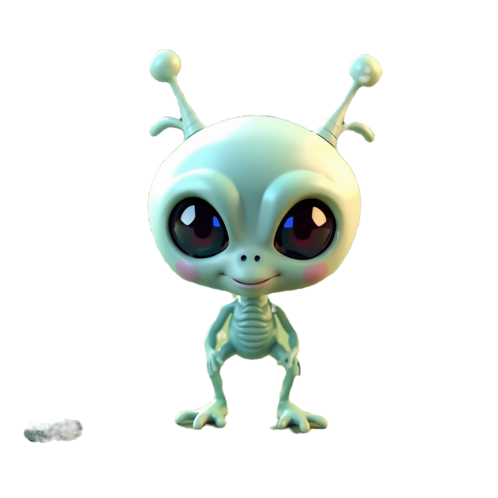 Cute green alien with big eyes