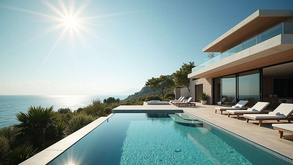 Wide angle view of a seaside villa in Antalya