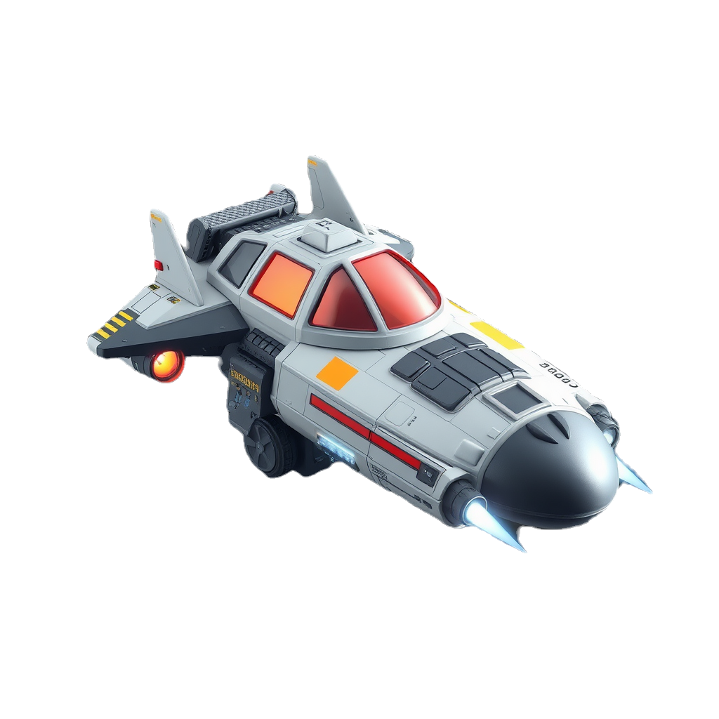 Spaceship with glowing blue thrusters