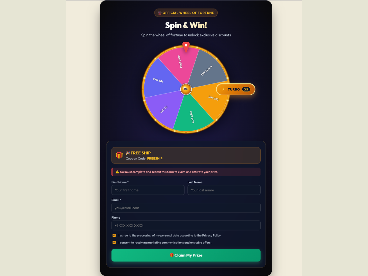 Wheel of Fortune - Spin & Win dashboard view — Engagement app on the Wix App Market