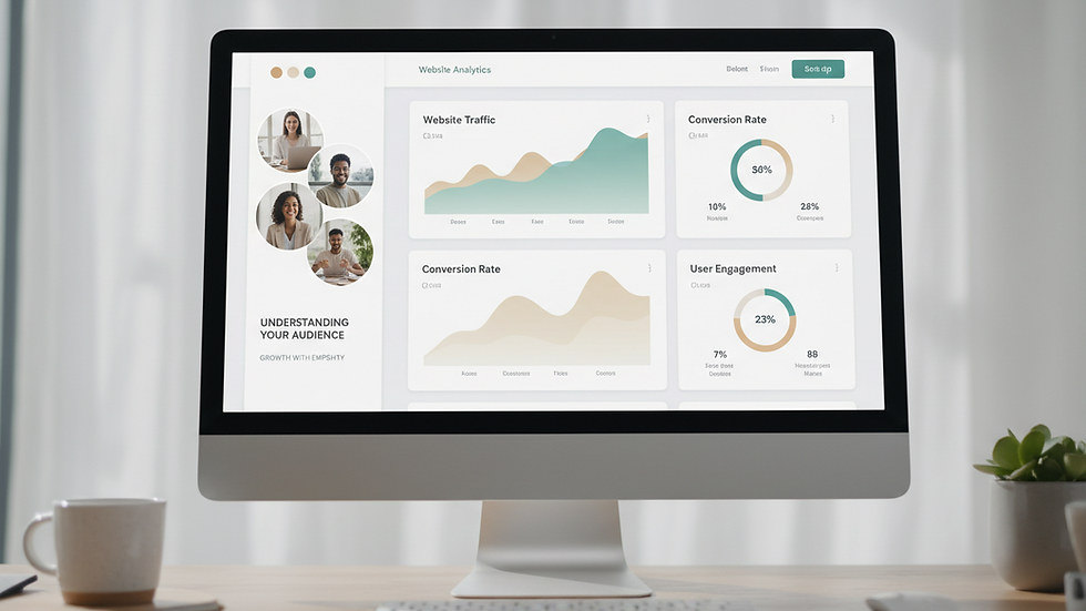 Close-up view of a computer screen showing website analytics and performance metrics