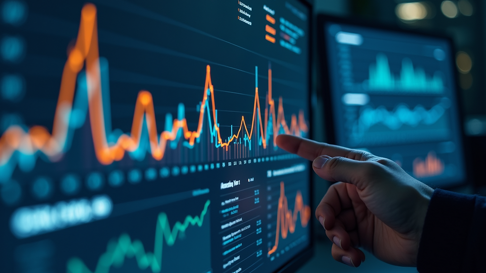 High angle view of a digital dashboard showing business analytics and sales data