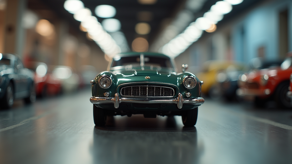 Eye-level view of a Maisto model car on display