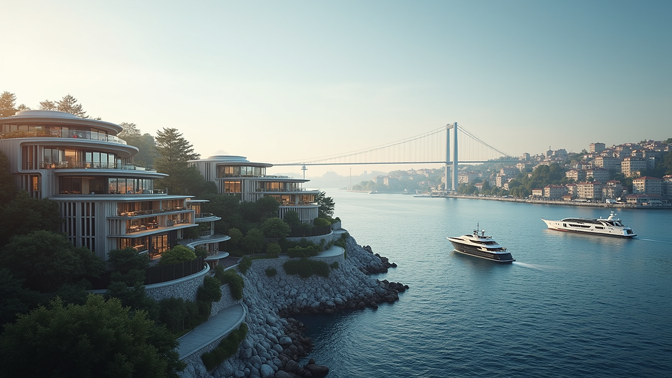 High angle view of luxury Bosphorus waterfront residences