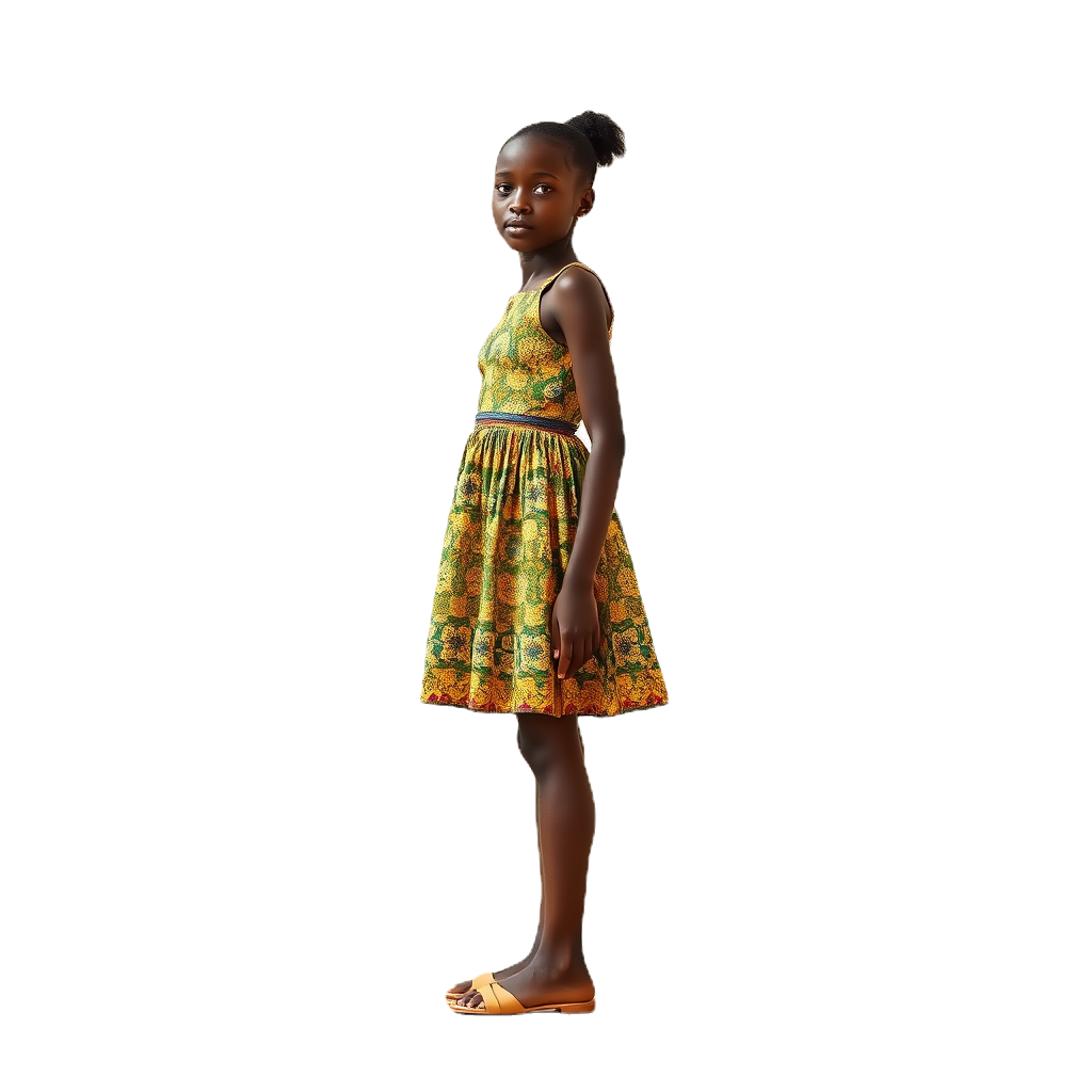 Full-length, standing, clearly visible, Nigerian girl. Nothing in the background..png