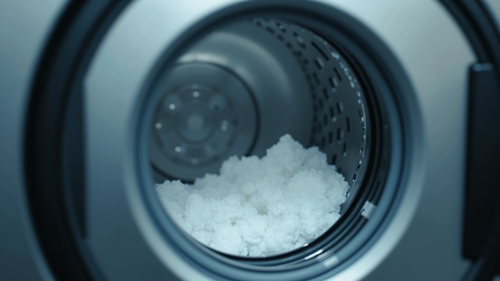 Close-up view of a professional dry cleaning machine in operation