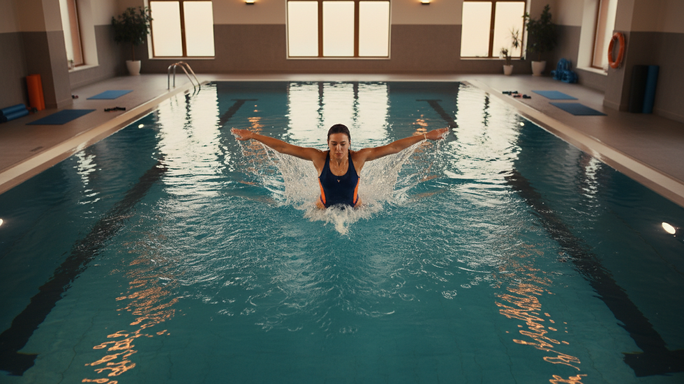 high angle view of an indoor swimming pool with clear water
