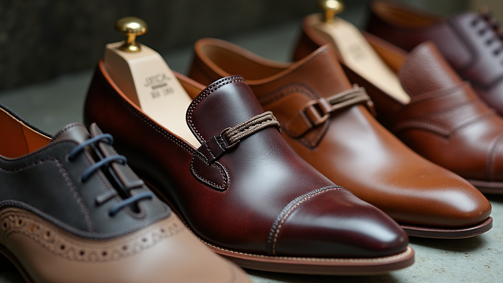 High angle view of various shoe designs showcasing different materials