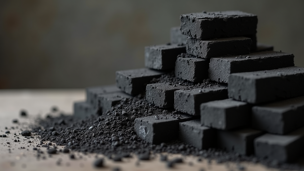 Close-up view of high-quality charcoal pieces stacked neatly