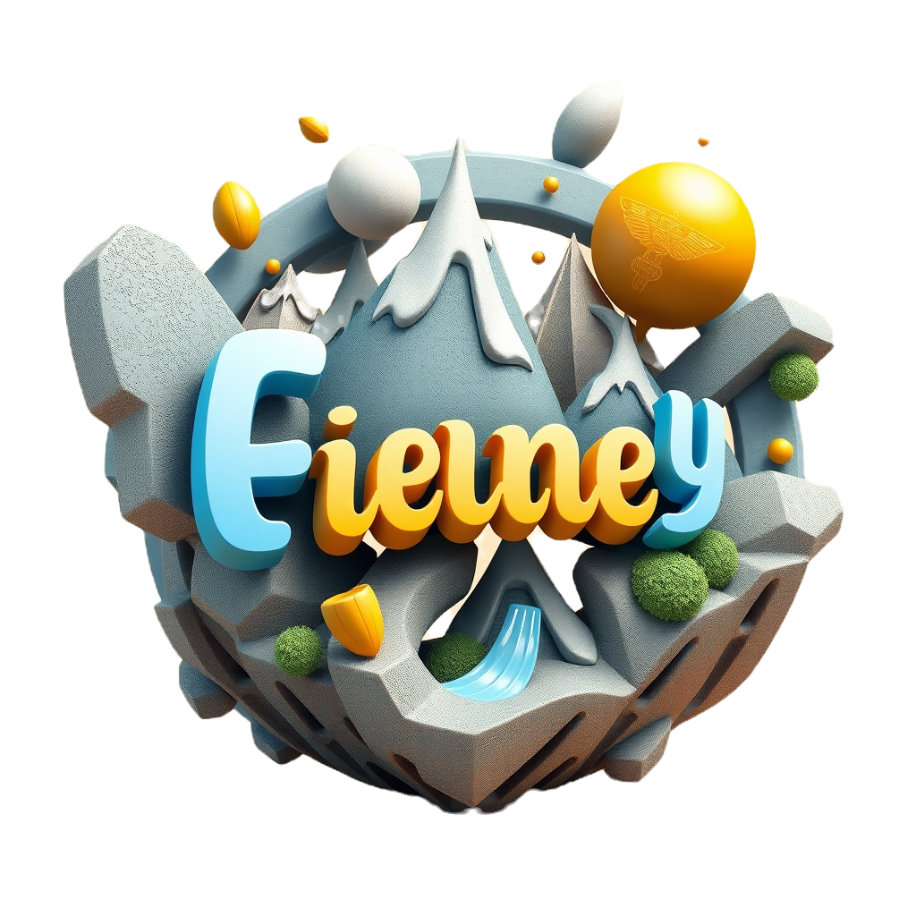 Eieney stylized logo with mountains and spheres