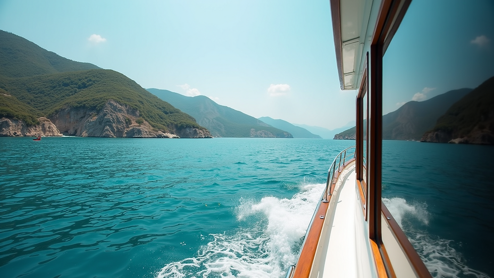 Eye-level view of a boat cruising on turquoise Marmaris sea