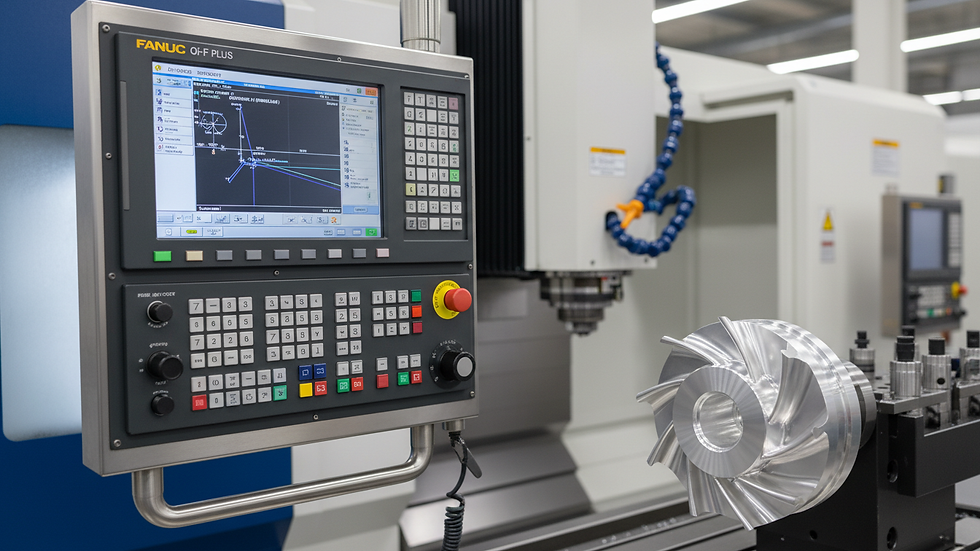 Close-up view of CNC machine with Fanuc control panel