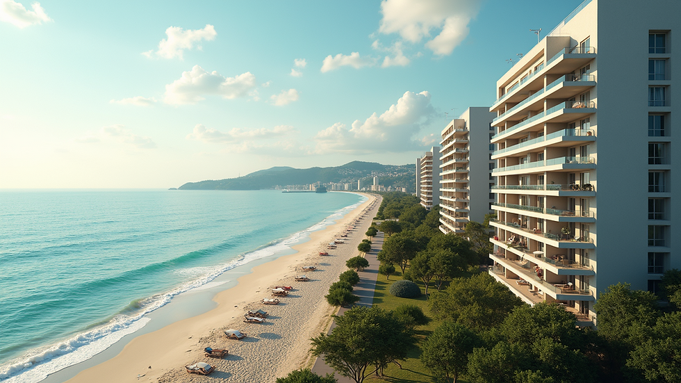 High angle view of a beachside apartment complex
