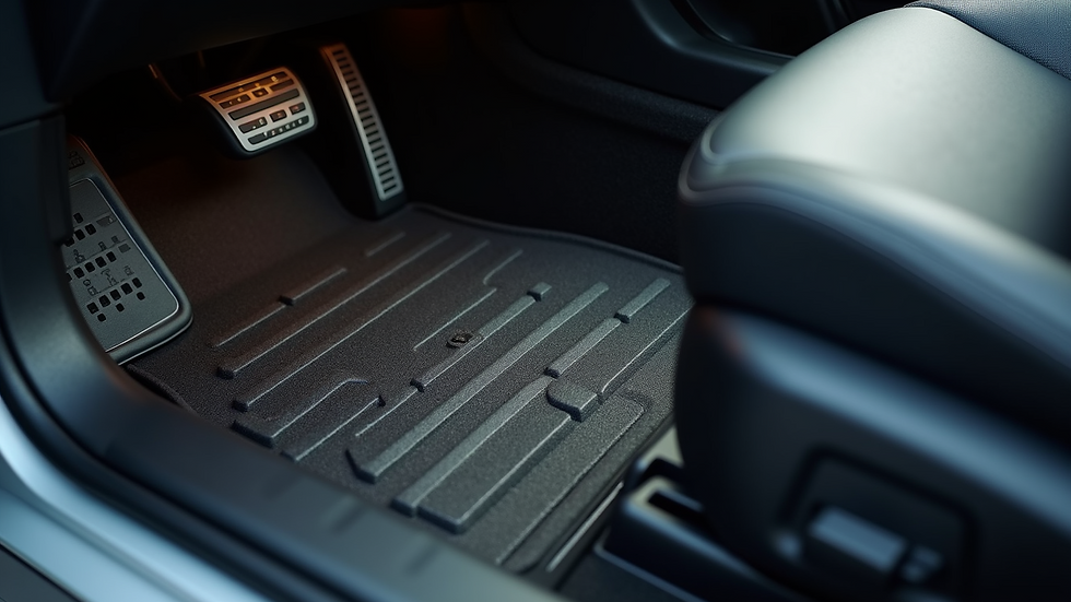 close-up view of car floor mats fitting perfectly in a vehicle