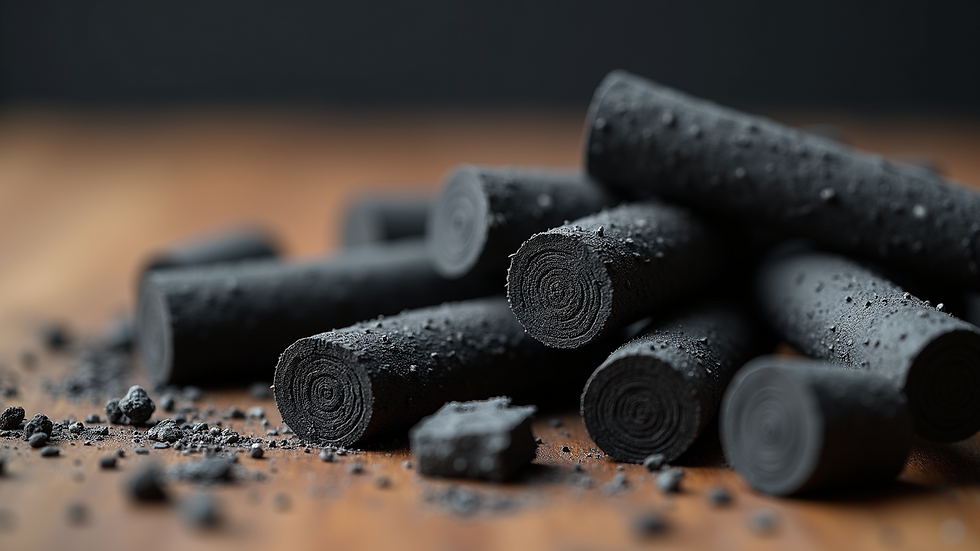 Close-up view of natural wood charcoal pieces