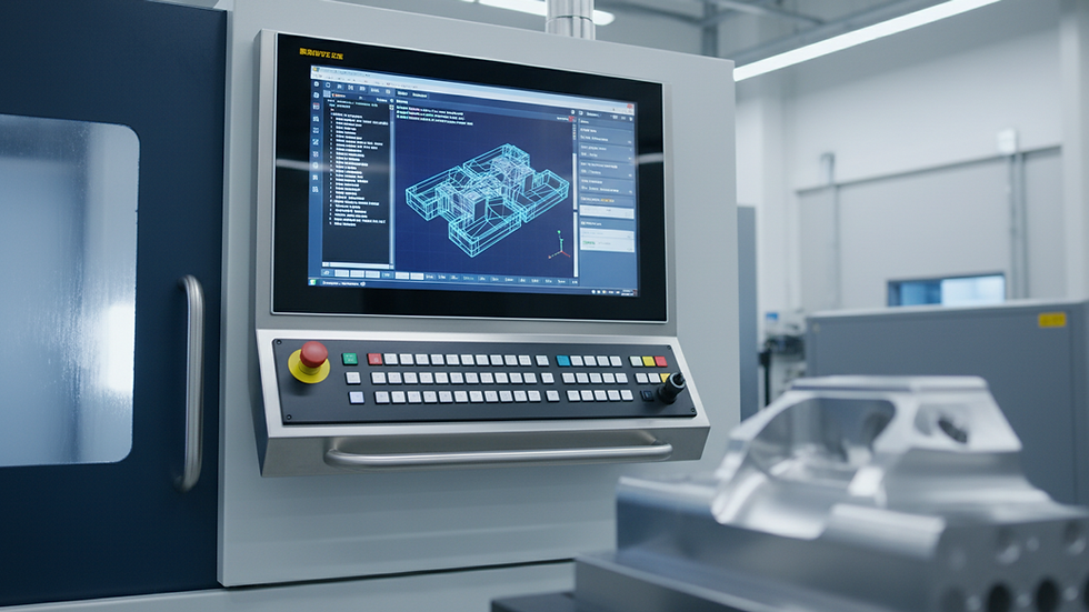 eye-level view of CNC machine control panel with programming interface