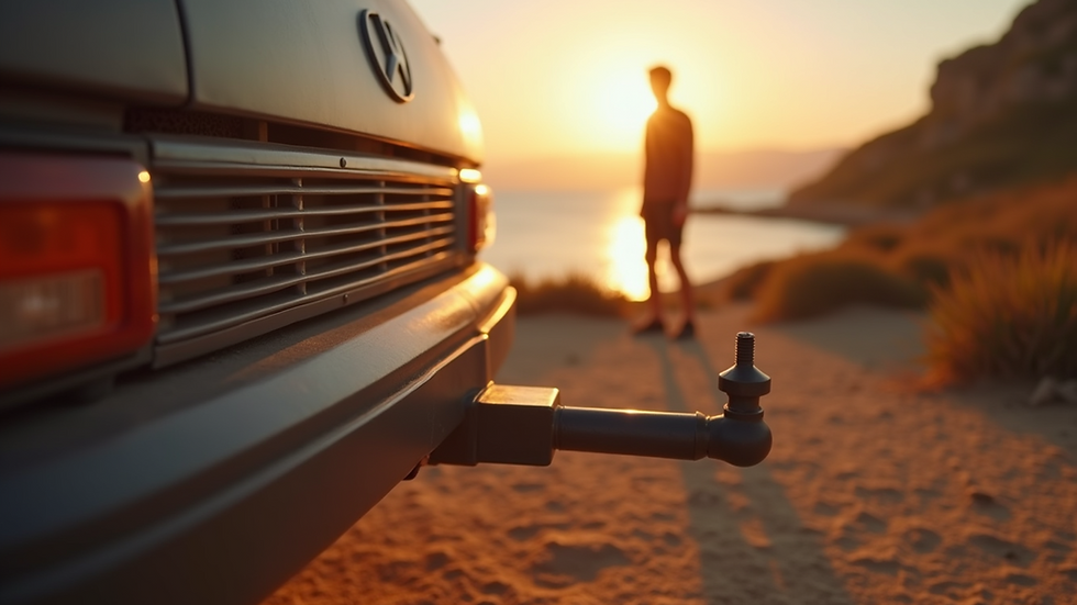 Close-up view of caravan hitch securely attached to a vehicle