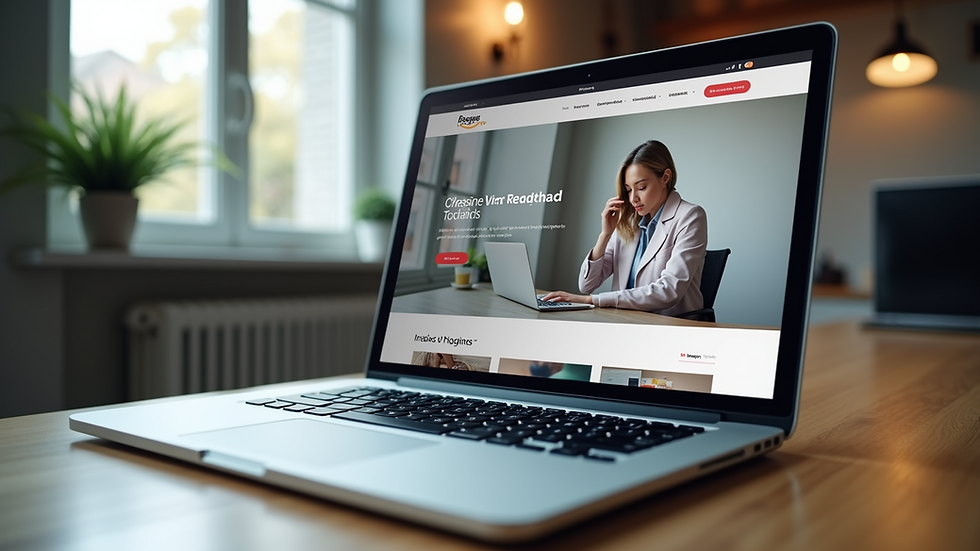 Eye-level view of a laptop displaying a responsive website layout