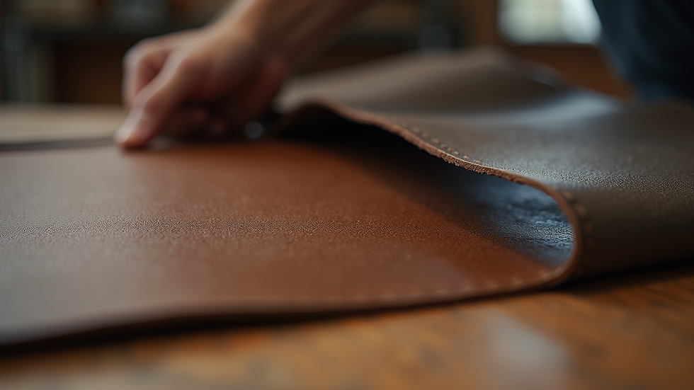 Close-up view of a leather material used in shoe production