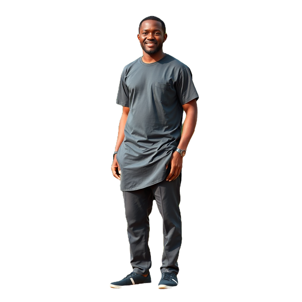 Full-length, standing, clearly visible, Nigerian man. Nothing in the background..png