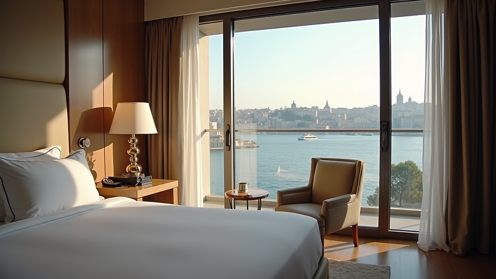 Eye-level view of a luxurious hotel room with Bosphorus view