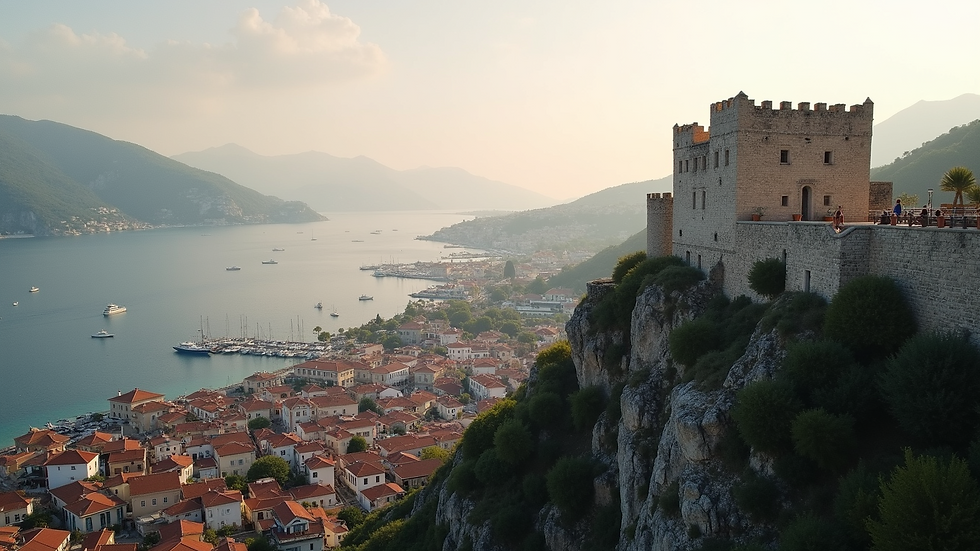 High angle view of Marmaris Castle overlooking the town
