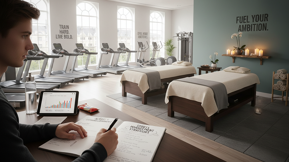 Close-up view of a sports management student taking notes