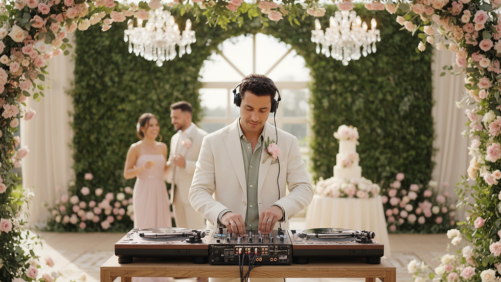 Close-up view of a DJ mixing music at a wedding party