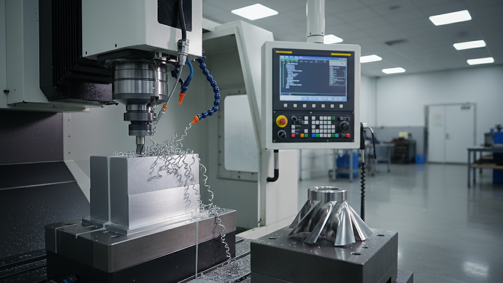Close-up view of CNC machine cutting metal with precision