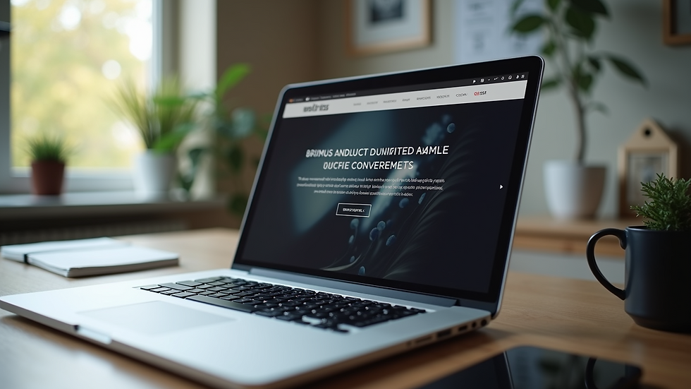 Eye-level view of a minimalist website homepage on a laptop