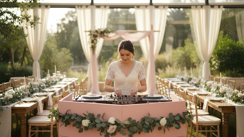 Close-up view of a DJ mixing music at a wedding