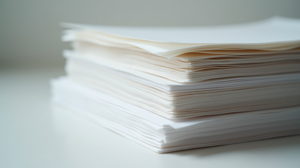 close-up view of acid-free archival paper sheets stacked