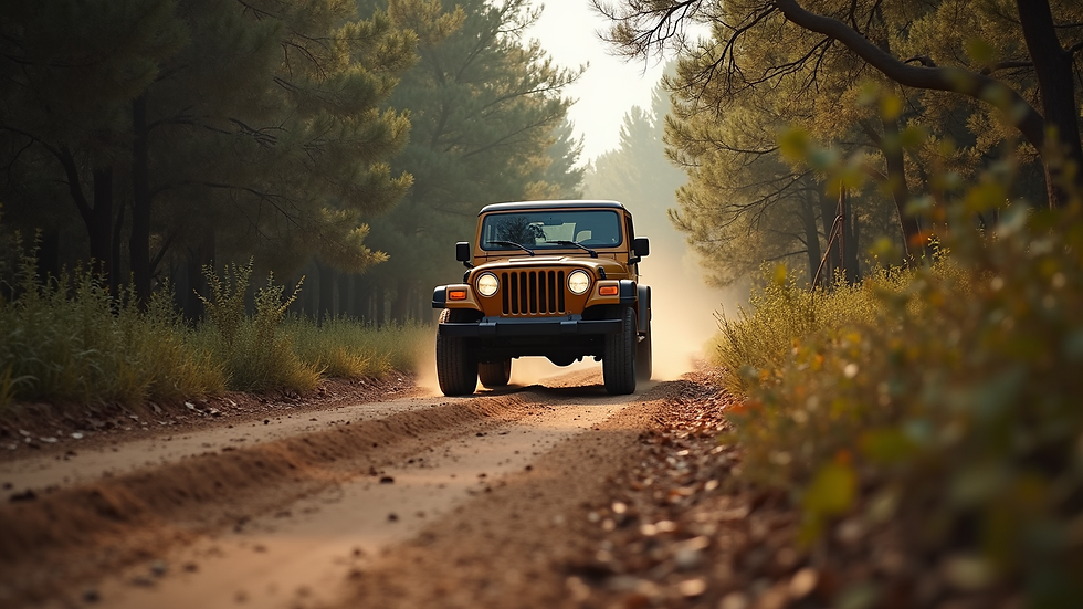 Close-up view of a jeep driving through Marmaris forest trail