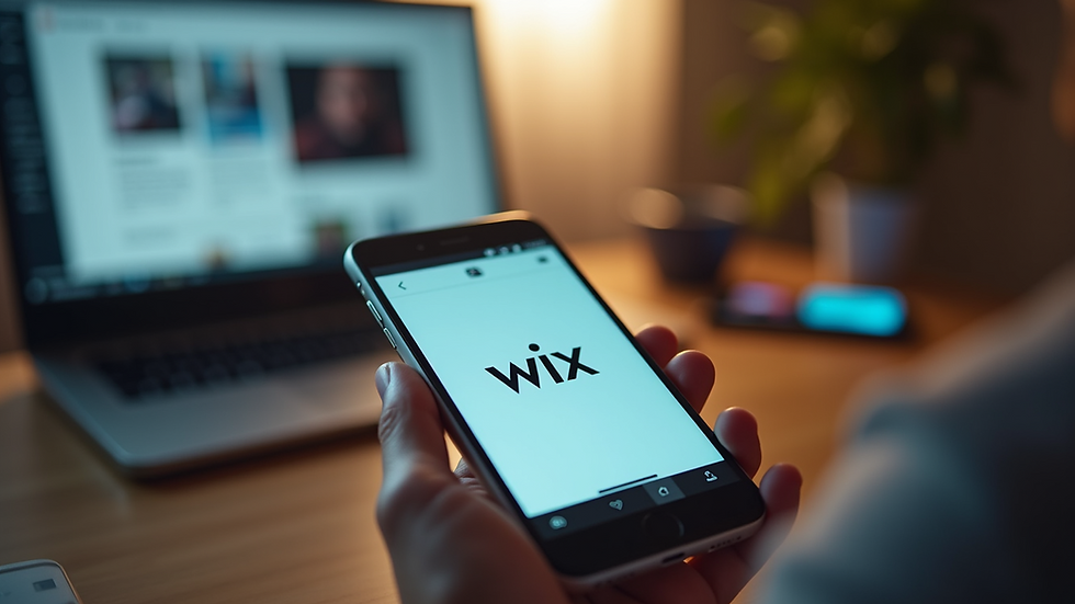 Eye-level view of a smartphone displaying the Wix app interface